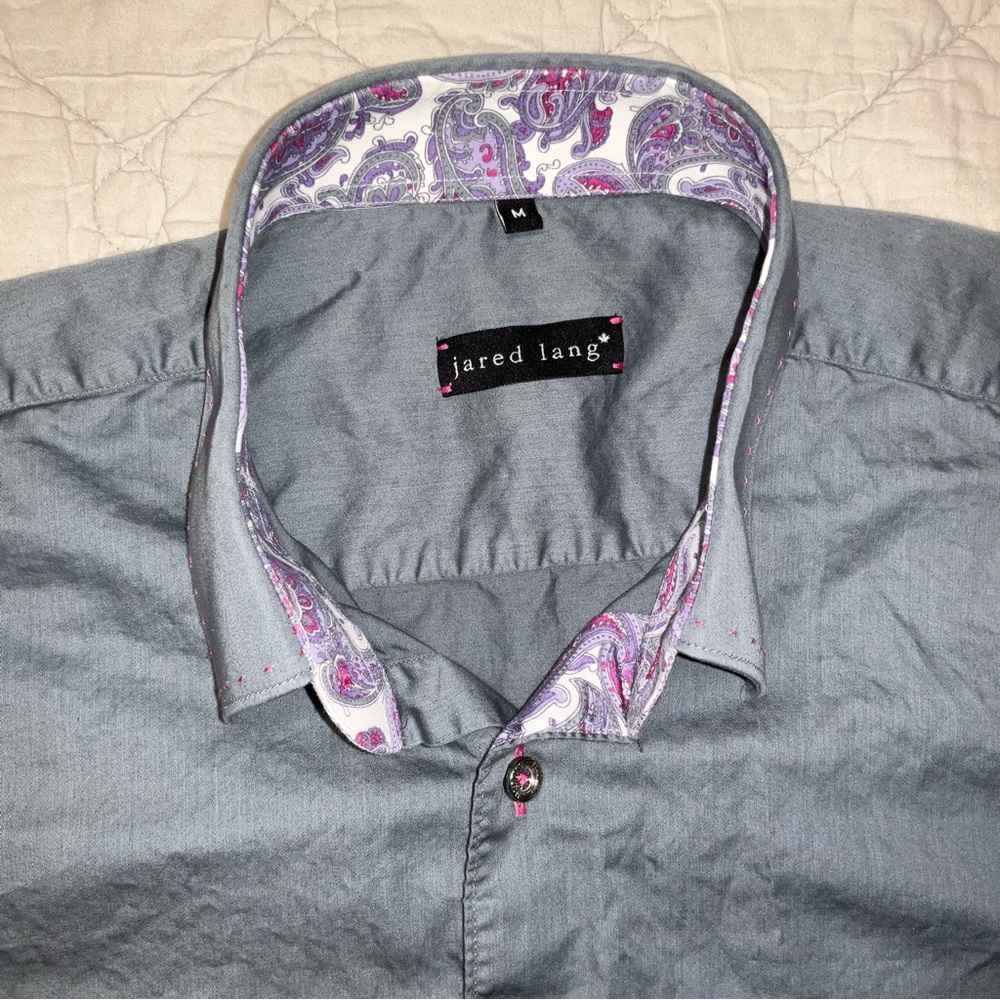 Jared Lang mens Print Pop Medium Gray w/ Paisley LS Button Down Shirt - Picture 2 of 7